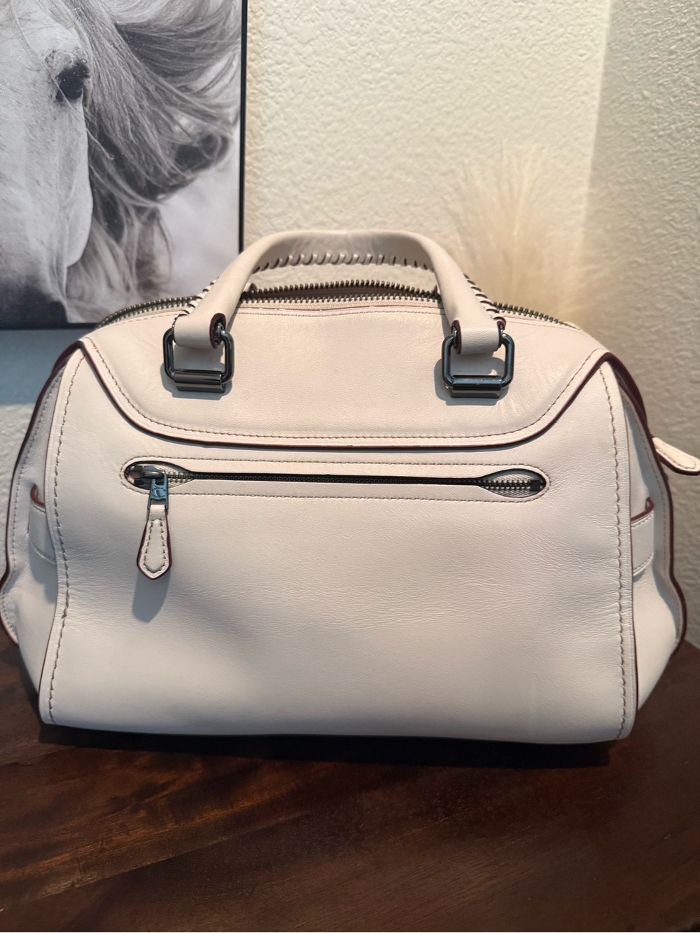 Cream Ace Leather Satchel Handbag - Picture 2 of 7